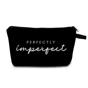 "perfectly Imperfect Print Makeup Bag Black White Cosmetic Organizer😁